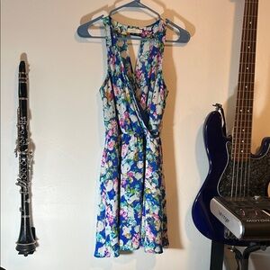 Lush Backless Floral Dress - Blue and Pink